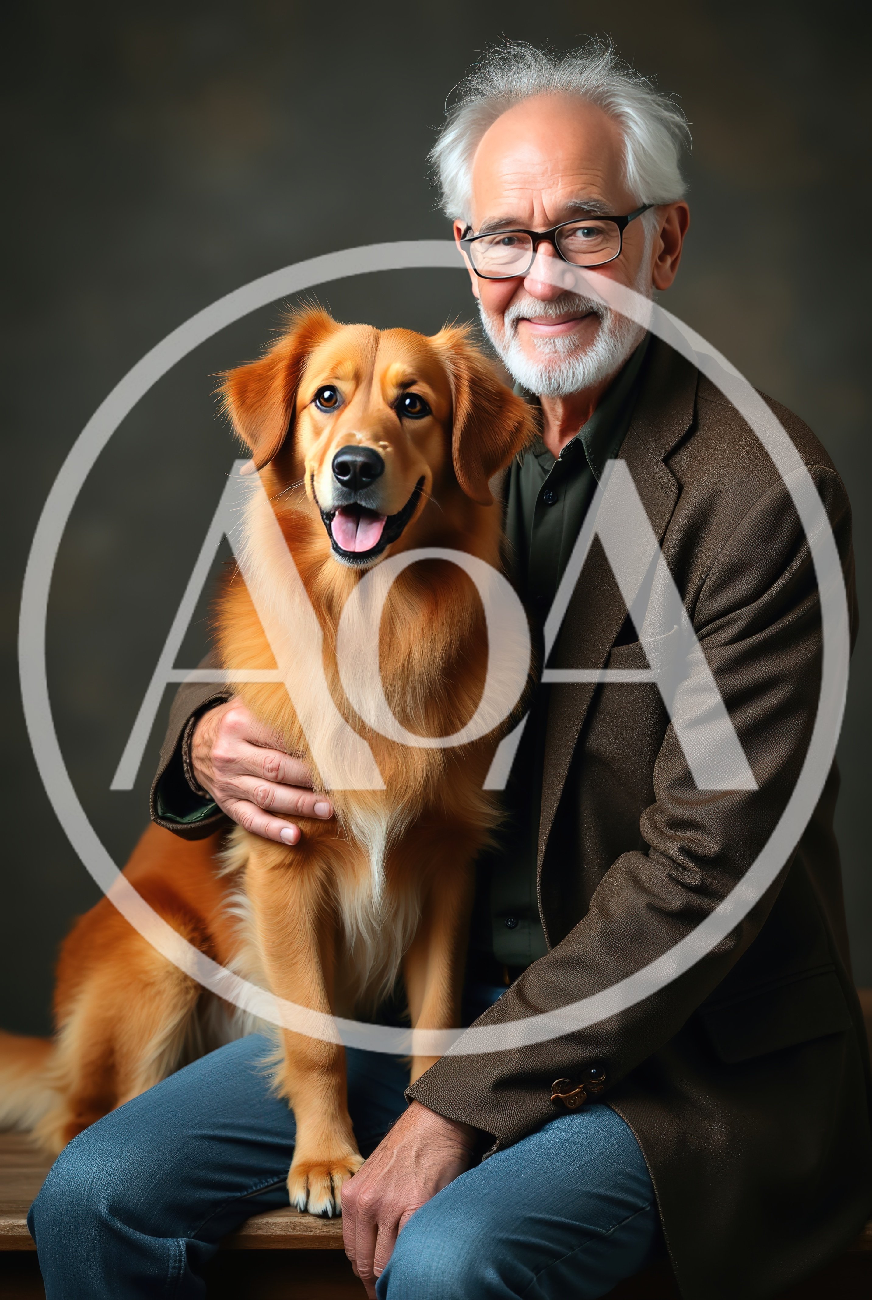 Senior Man Embracing His Golden Retriever Dog