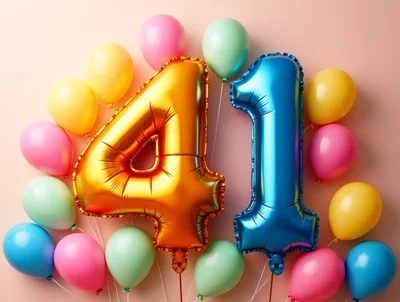 Gold and Blue Number Forty One Balloons