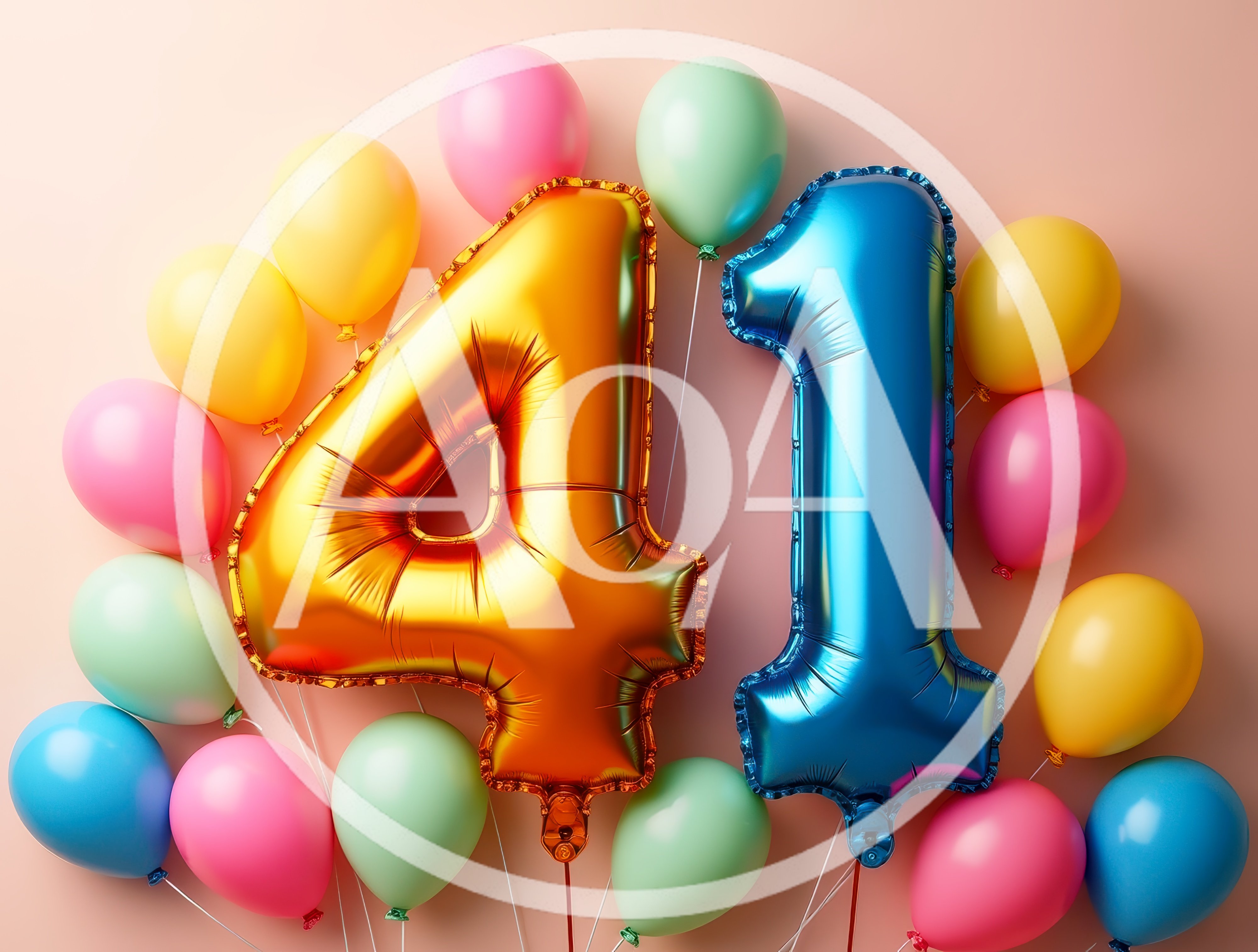 Gold and Blue Number Forty One Balloons