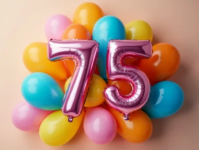 Pink Number 75 Balloons With Colorful Party Decor