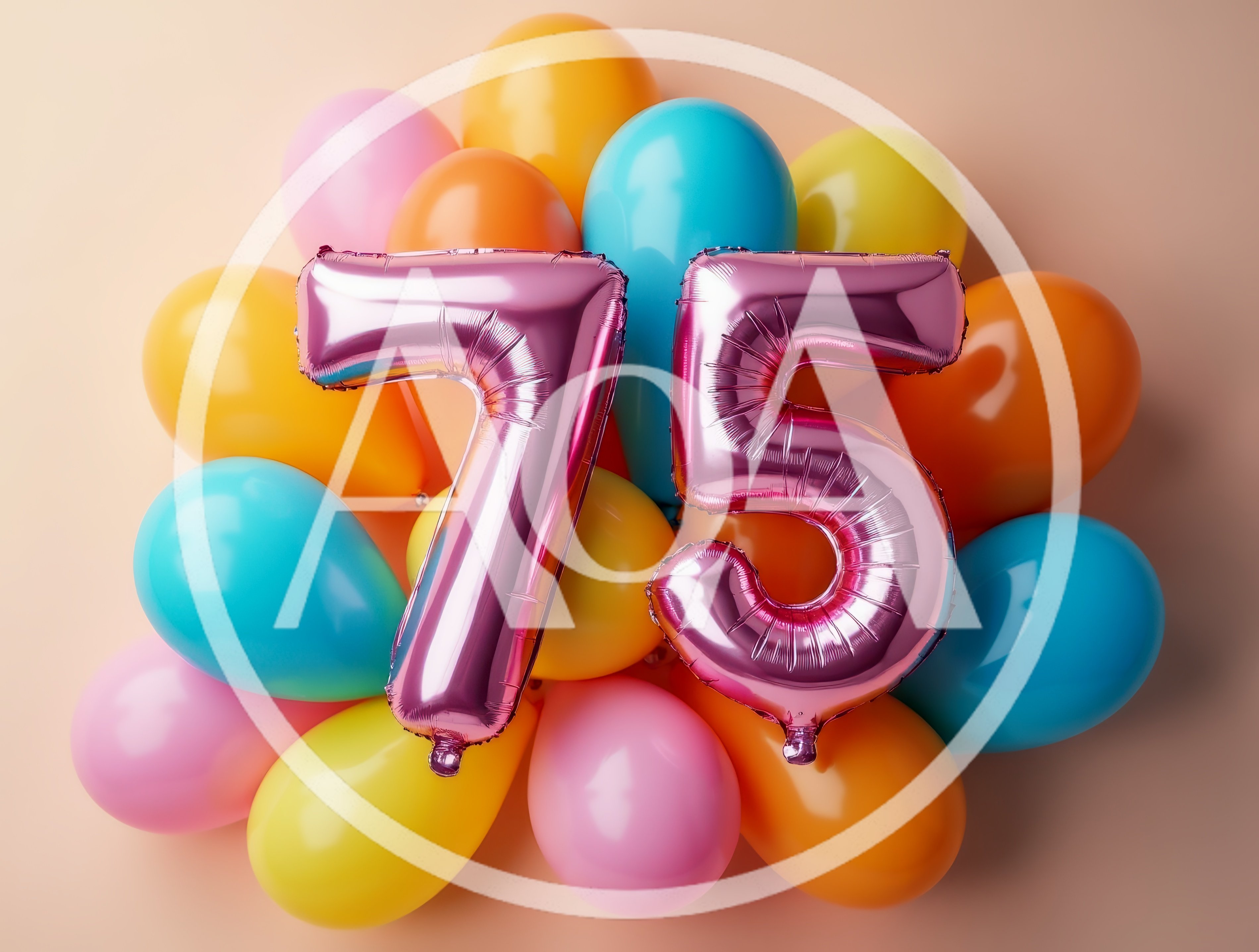 Pink Number 75 Balloons With Colorful Party Decor