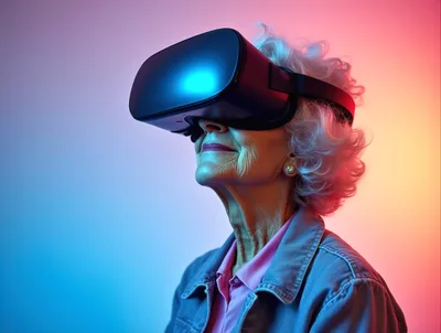Elderly Woman Experiencing Virtual Reality Headset
