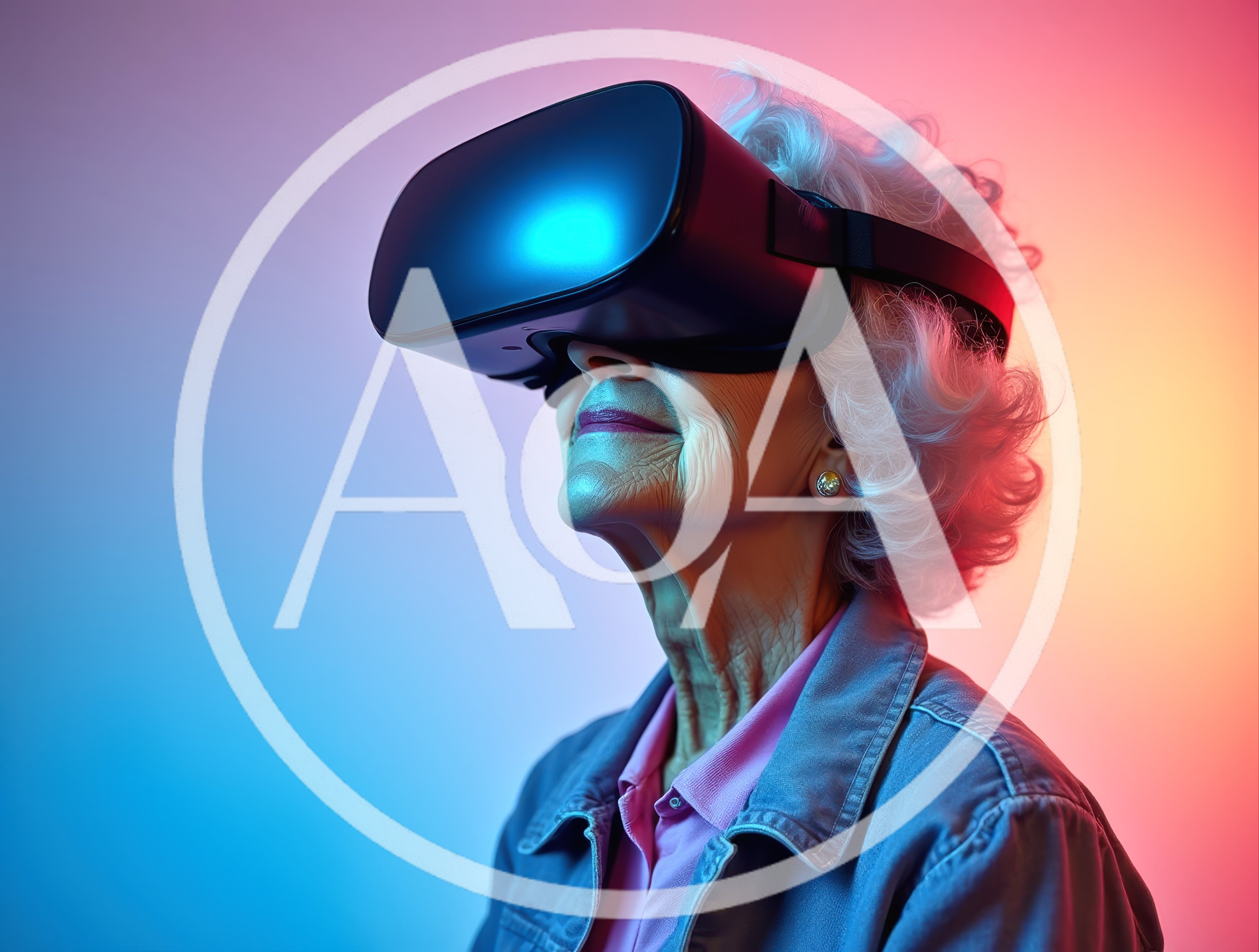 Elderly Woman Experiencing Virtual Reality Headset