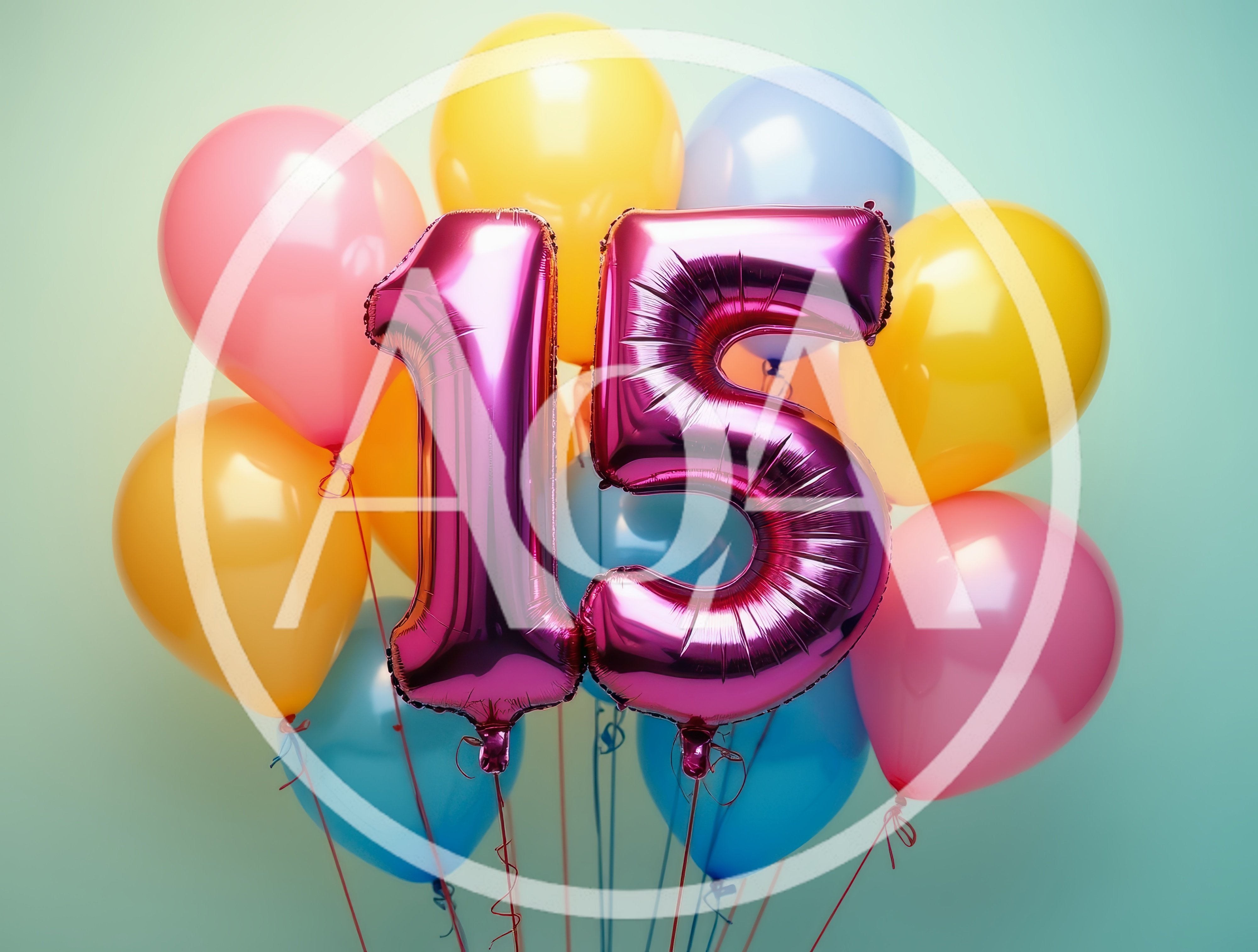 Pink Number Fifteen Foil Balloons With Colorful Latex Balloons
