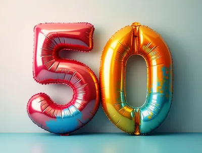 Metallic Foil Balloon Number Fifty On Studio Background