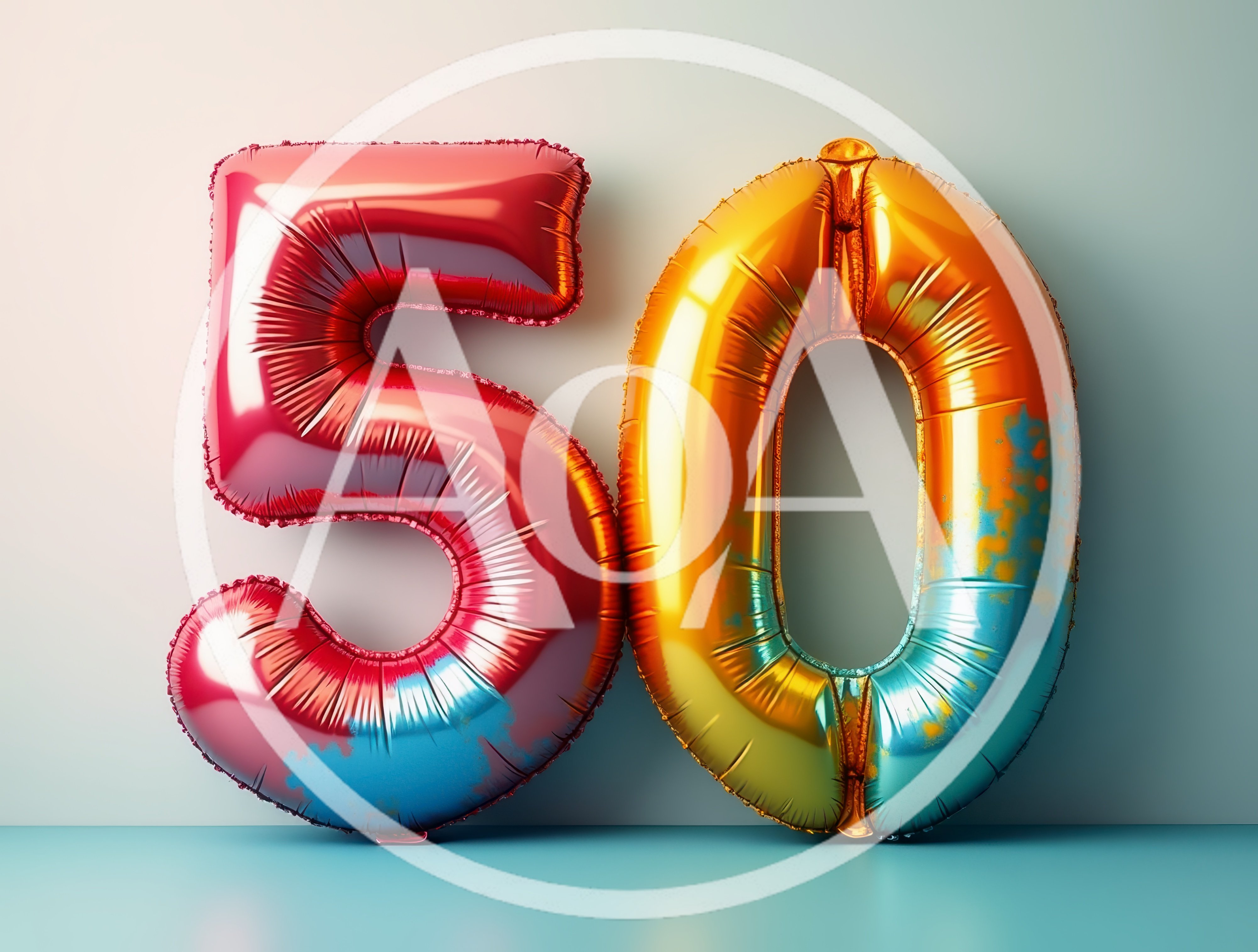 Metallic Foil Balloon Number Fifty On Studio Background