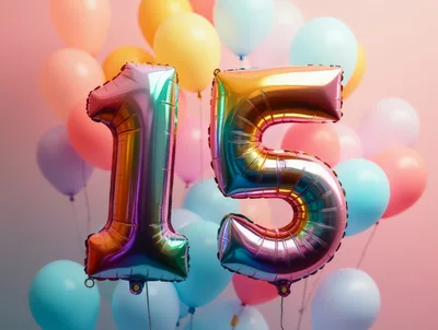 Iridescent Number Fifteen Foil Balloons For Birthday Celebration