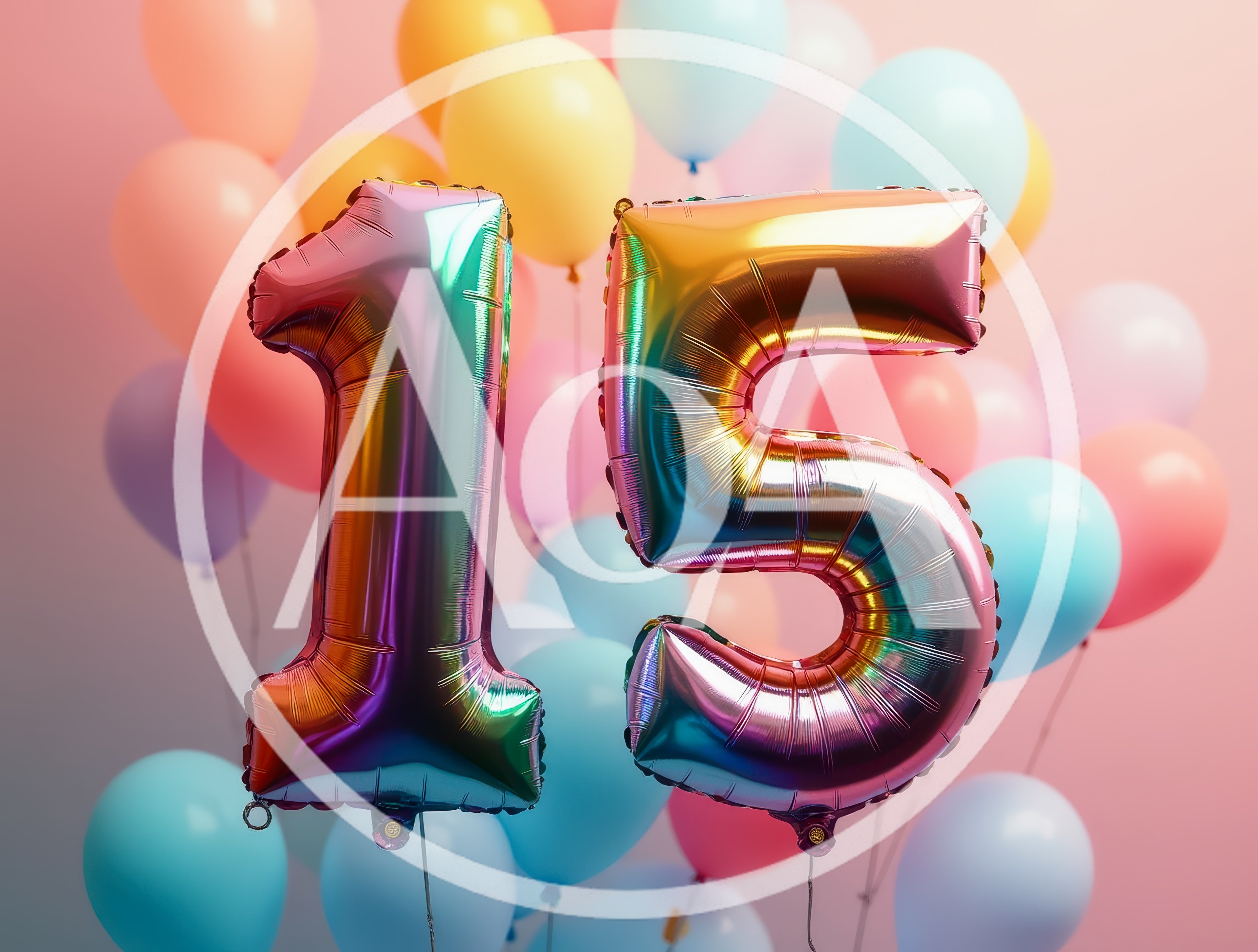 Iridescent Number Fifteen Foil Balloons For Birthday Celebration