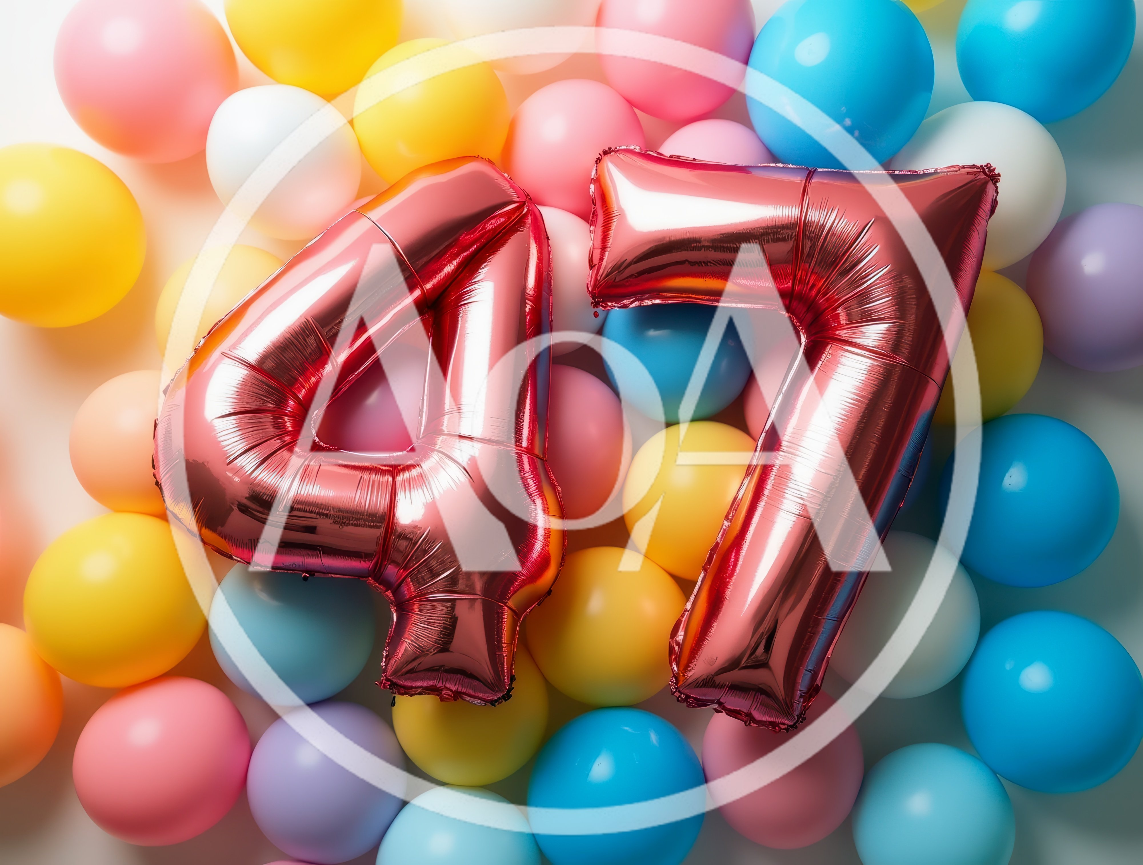 Red Foil Number 47 Balloons on Colorful Background