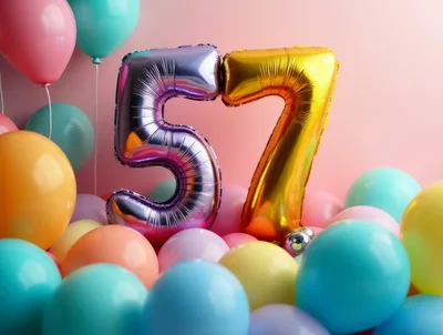 Fifty Seven Number Balloons With Colorful Party Balloons