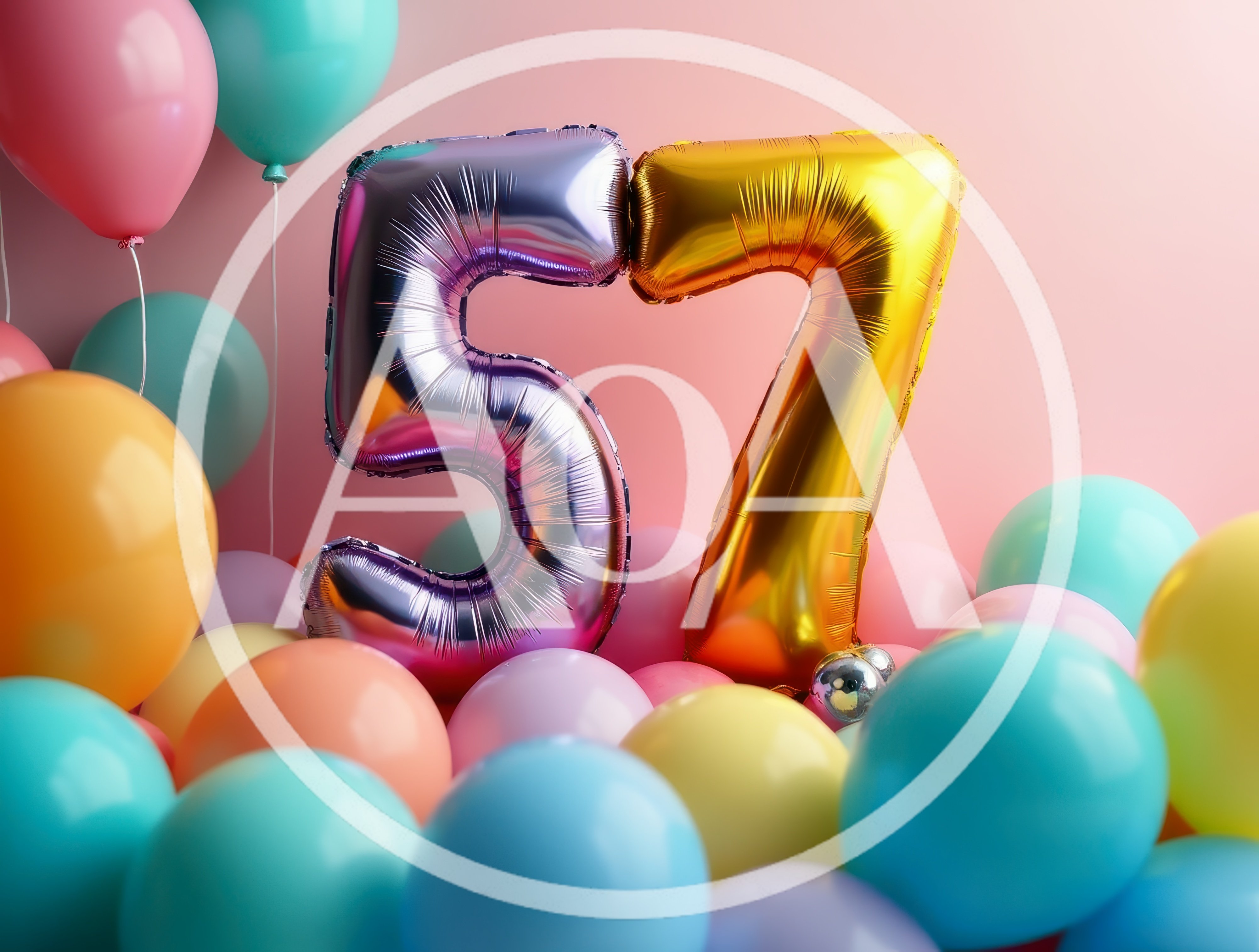 Fifty Seven Number Balloons With Colorful Party Balloons