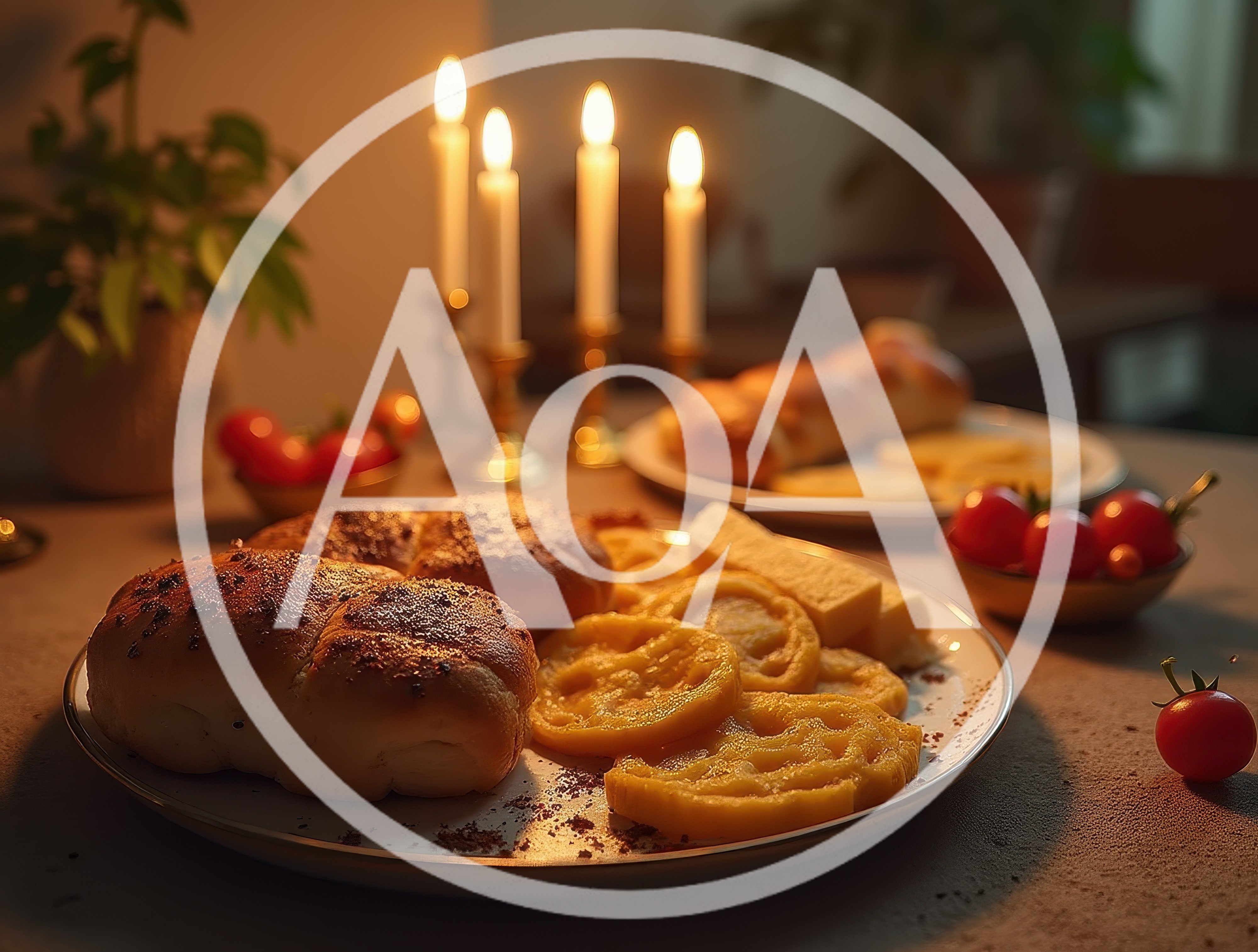Cozy Candlelit Dinner Table With Fresh Bread And Tomatoes