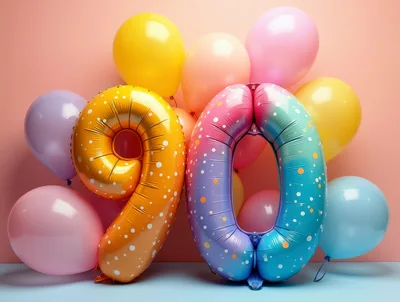 90th Birthday Celebration Balloons With Pastel Colors