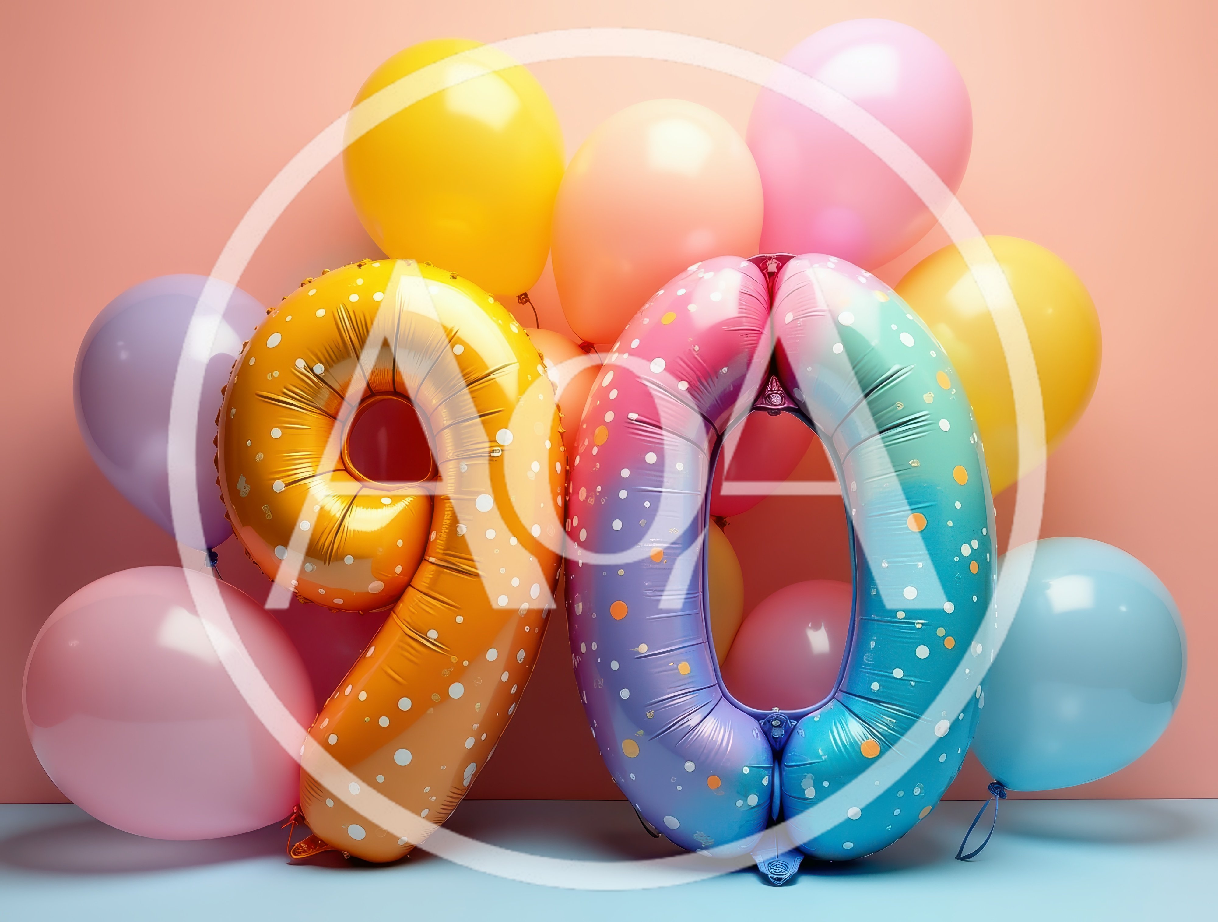 90th Birthday Celebration Balloons With Pastel Colors