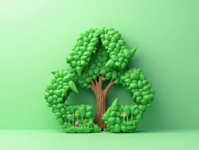 3D Rendered Recycle Symbol Made Of Tree Foliage