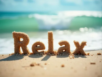 Sand Sculpted Word Relax On Tropical Beach
