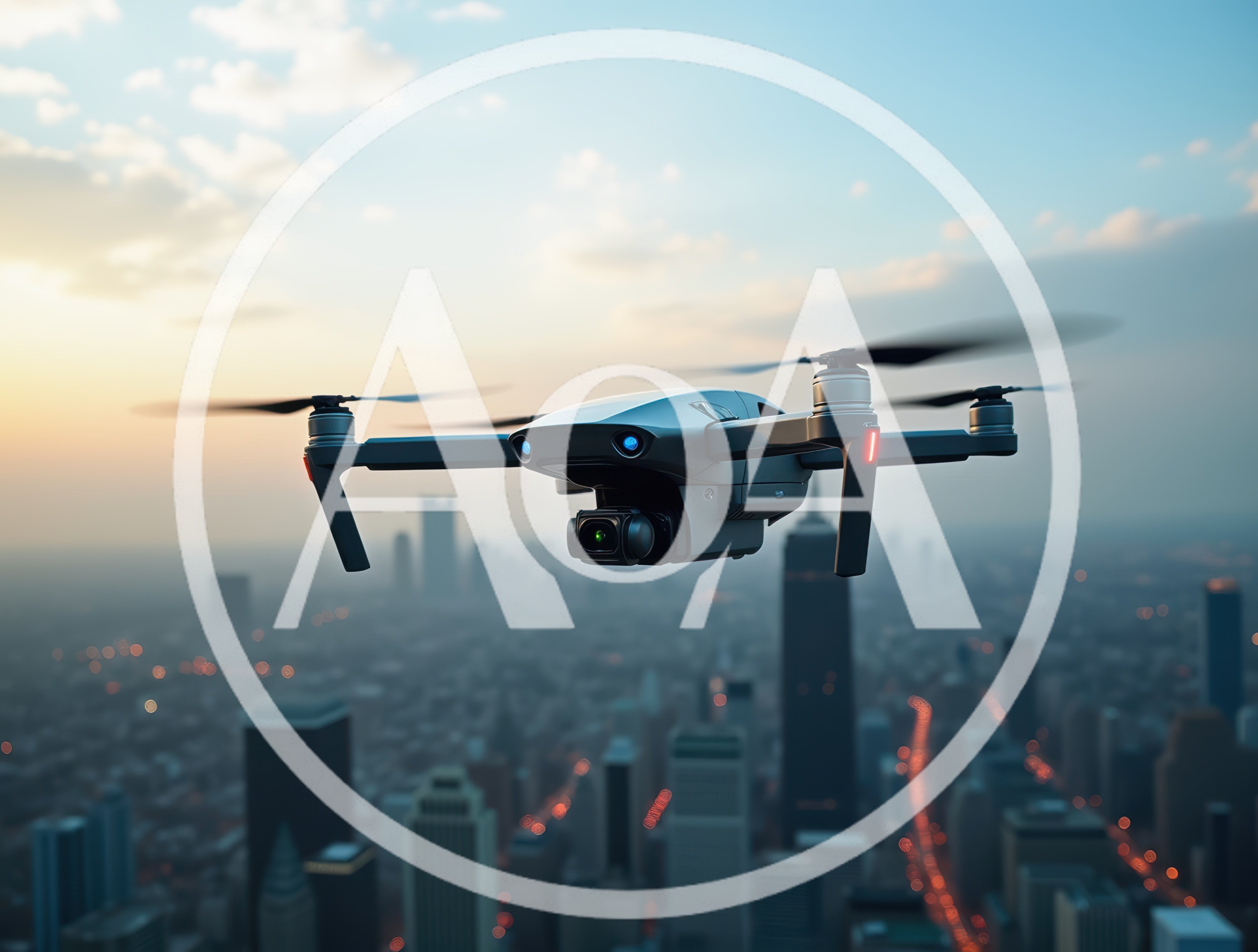 Professional Drone Flying Over A Modern City Skyline