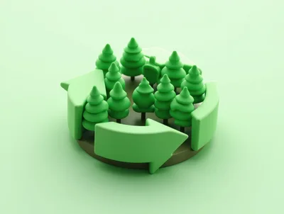 3D Rendered Recycling Symbol With Miniature Pine Trees