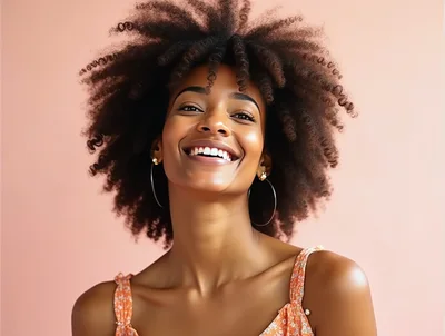 Smiling Young Woman With Natural Afro Hairstyle