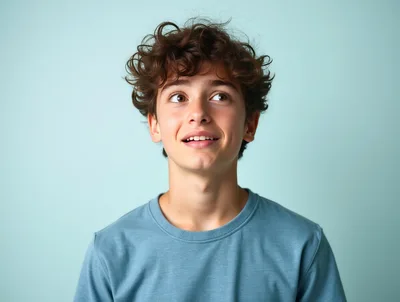 Portrait Of A Young Boy With Curly Hair