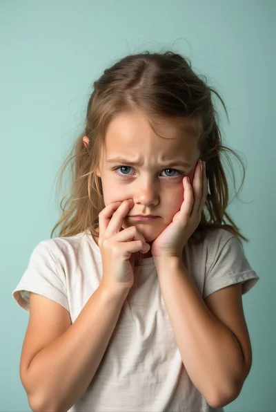 Young Girl With Anxious Expression Touching Her Face