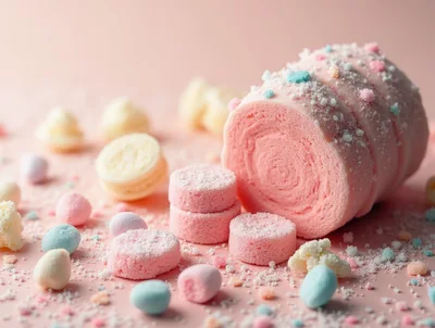 Pink Swiss Roll Cake With Assorted Pastel Candies
