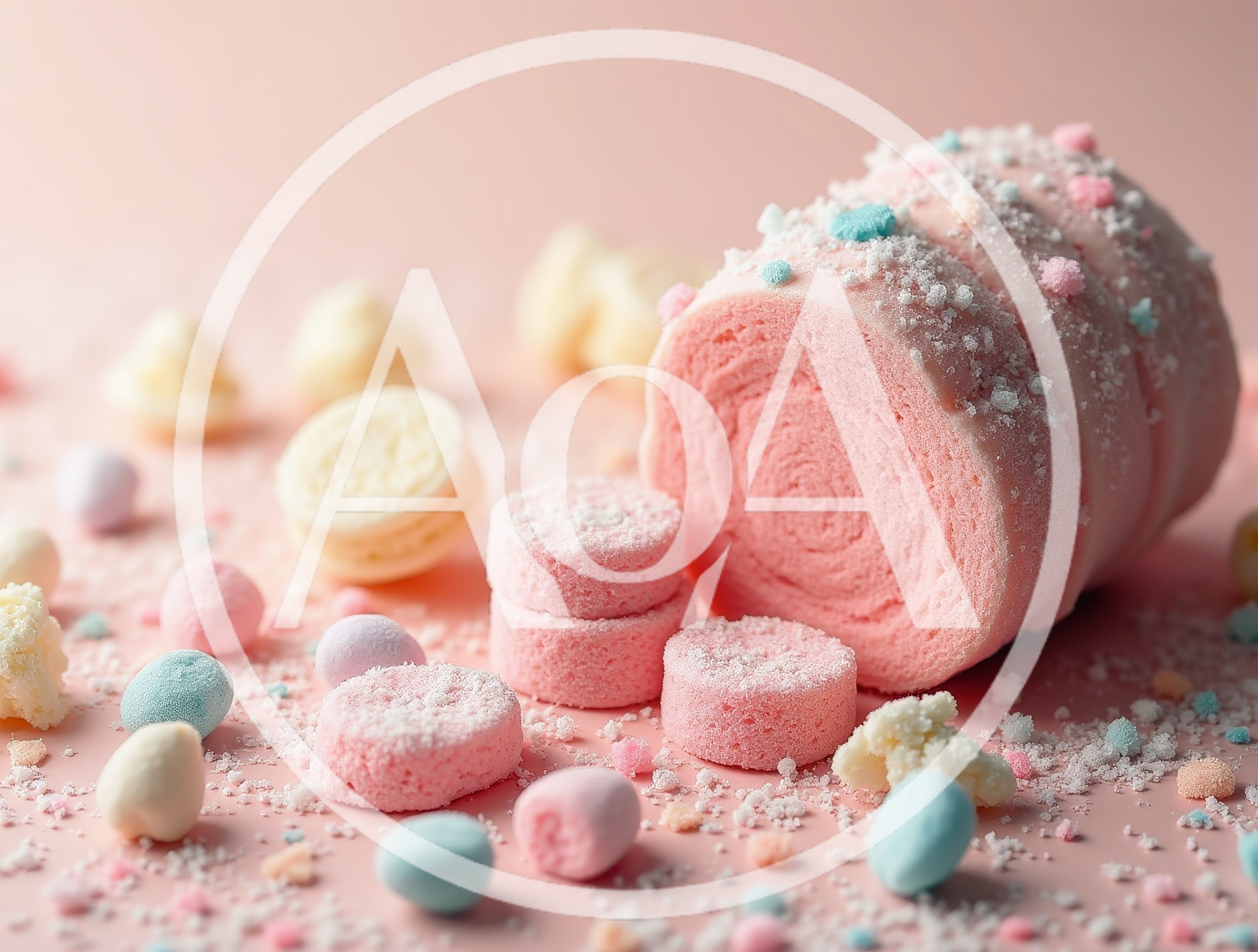 Pink Swiss Roll Cake With Assorted Pastel Candies