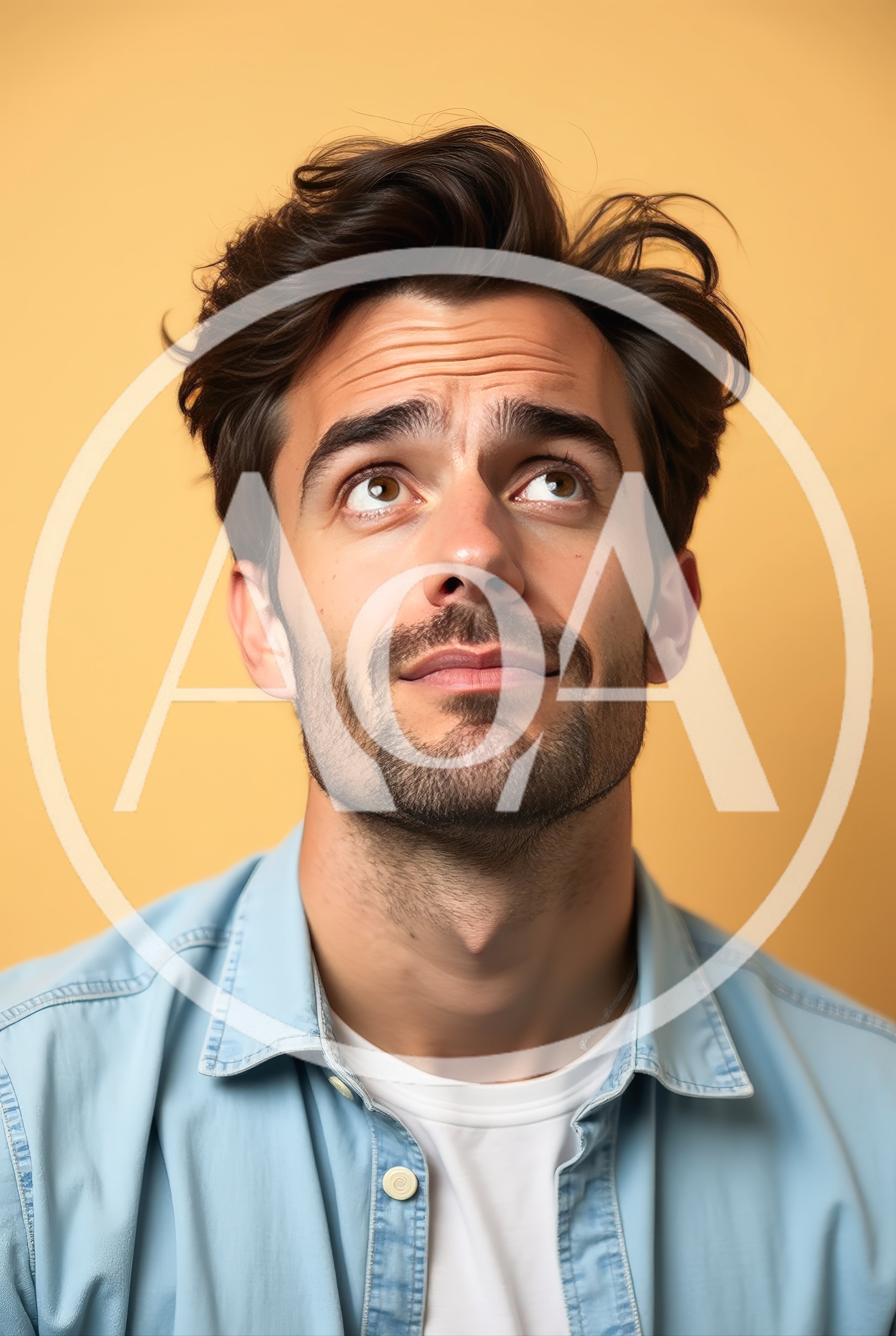 Young Man Looking Upwards With Thoughtful Expression