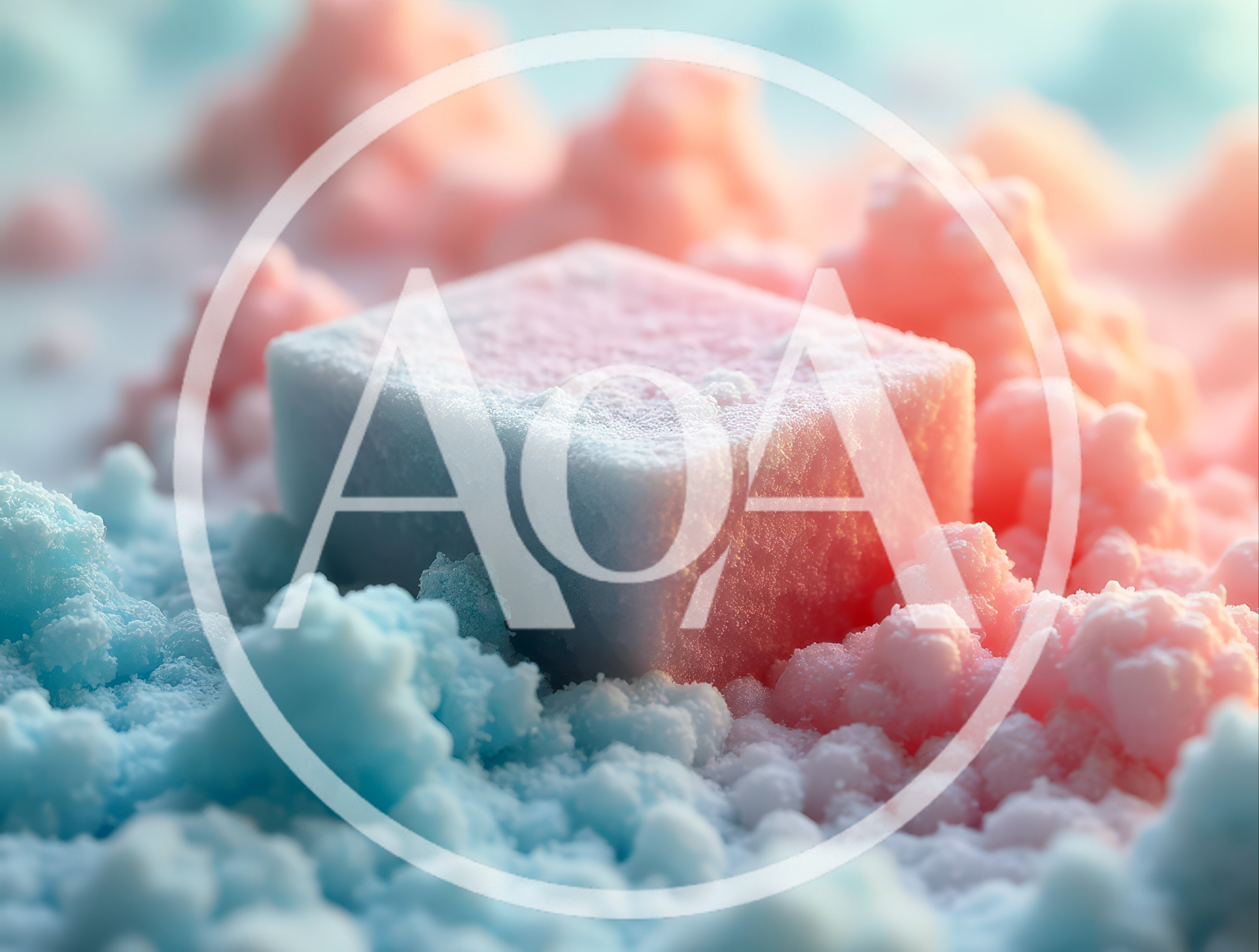 Single Sugar Cube Surrounded by Pink and Blue Powder
