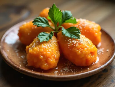 Gourmet Pumpkin Risotto Croquettes On A Ceramic Plate