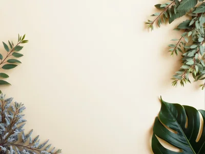 Flat Lay Composition With Tropical Leaves And Eucalyptus