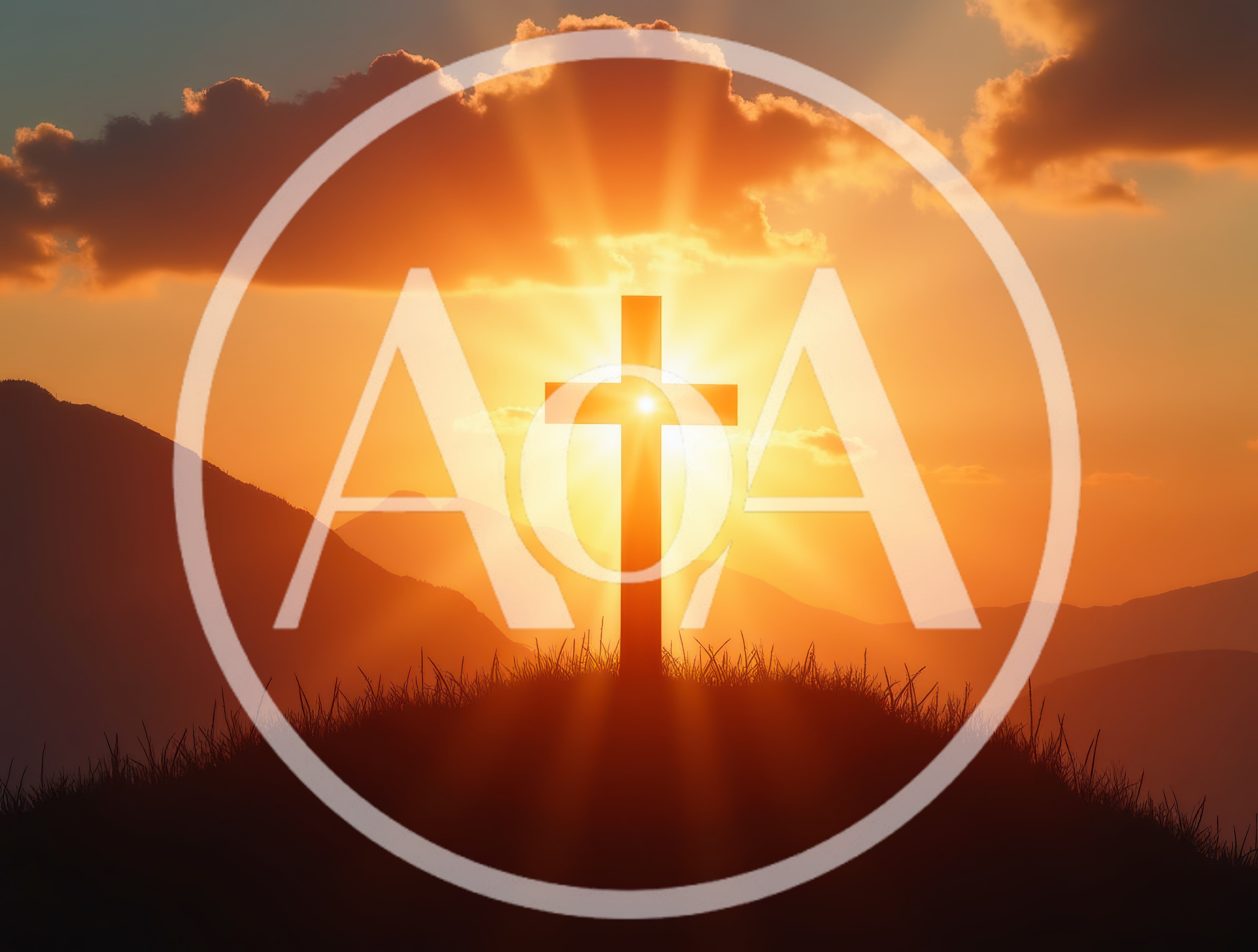 Christian Cross Silhouette Against A Radiant Sunset