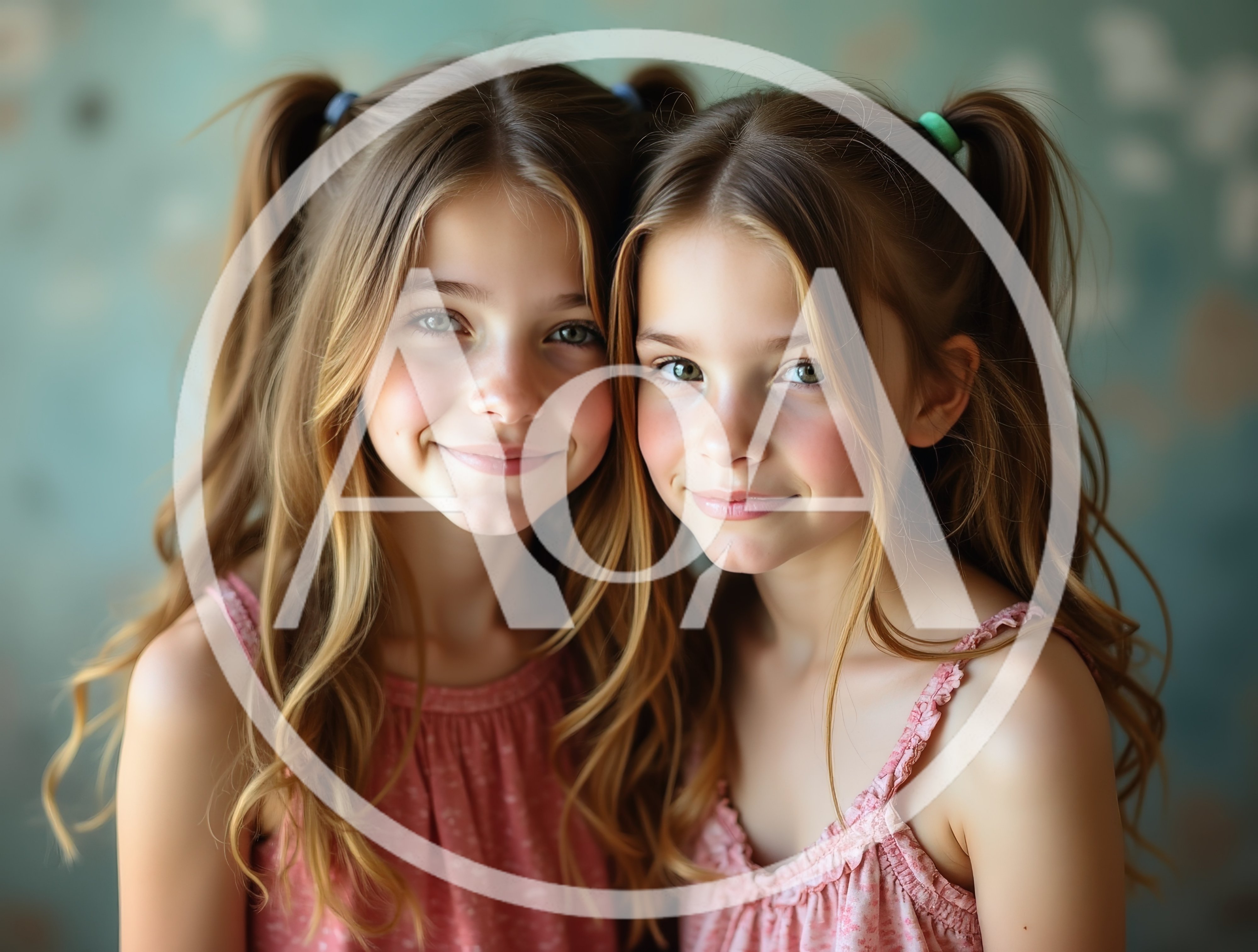 Two Young Girls With Ponytails Smiling Together