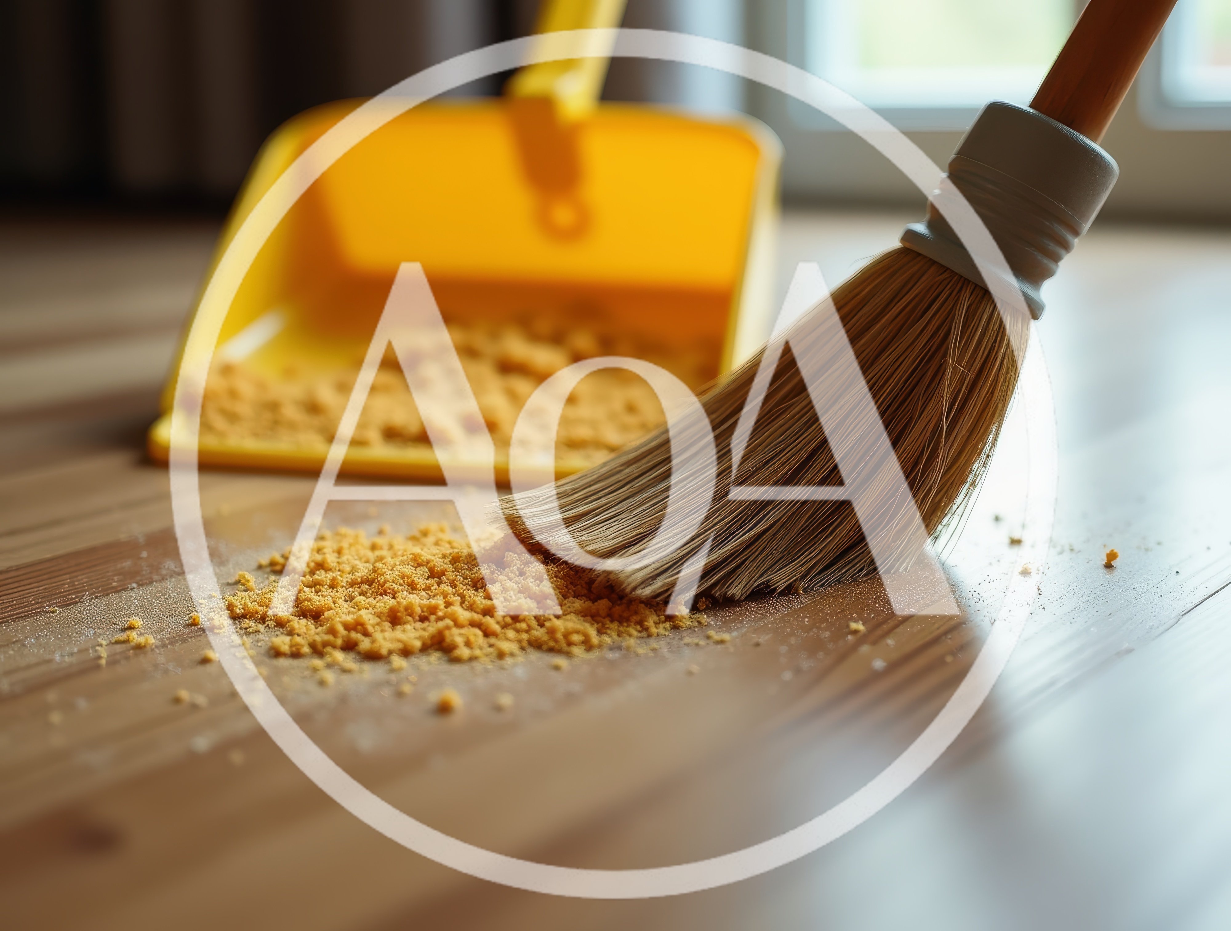 Broom Sweeping Yellow Debris Into A Dustpan