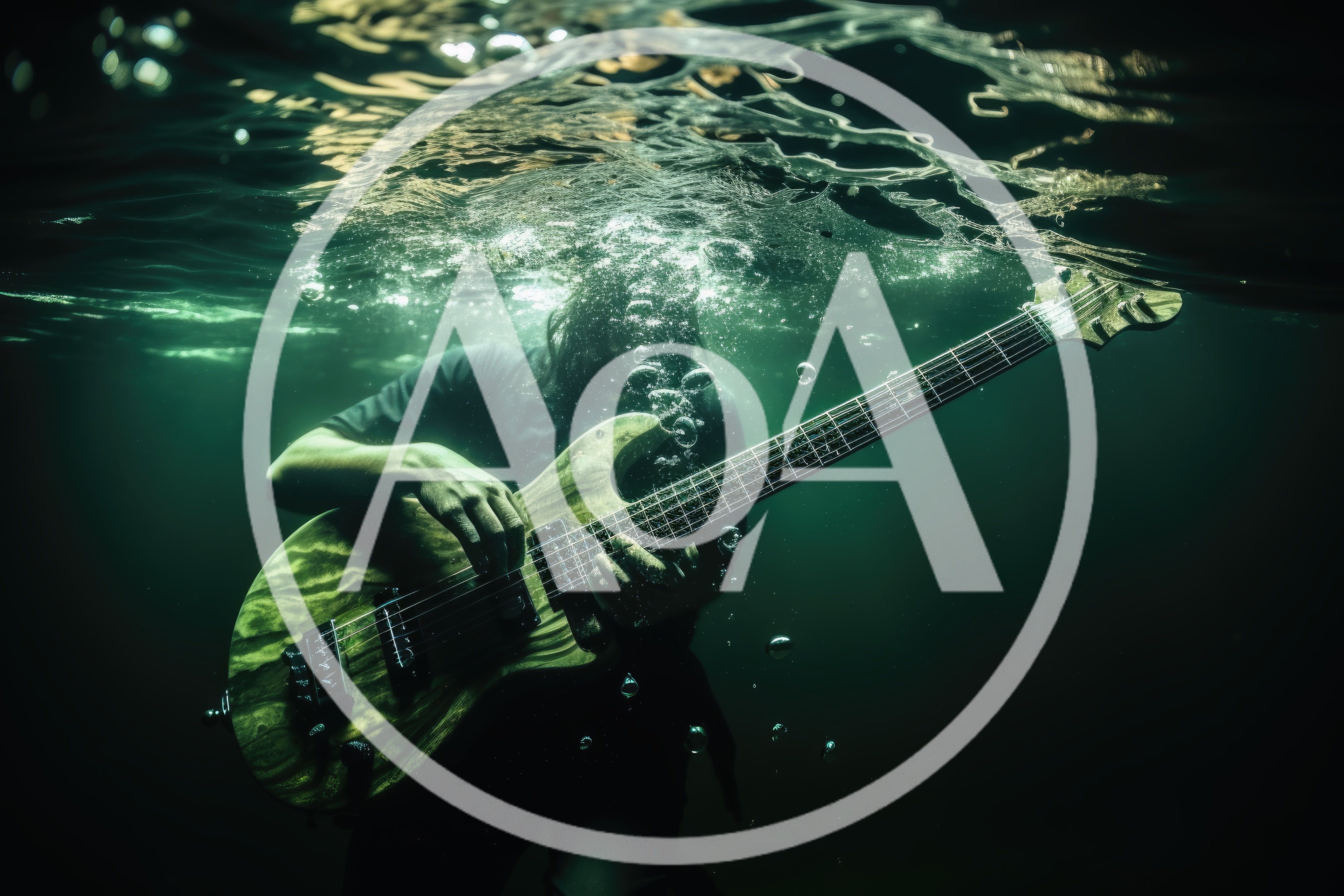 Musician Playing Bass Guitar Underwater