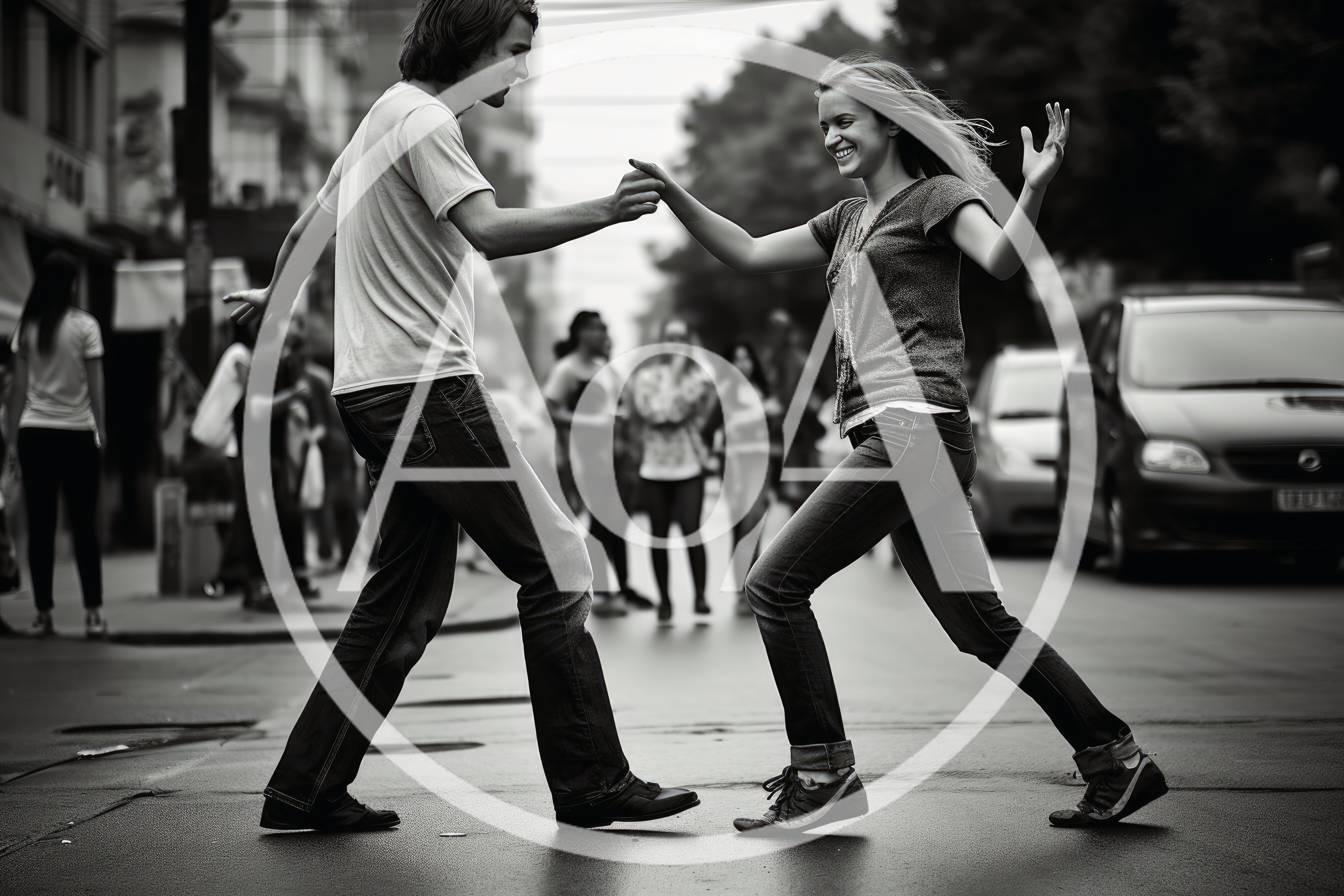 Young Couple Dancing Joyfully On City Street