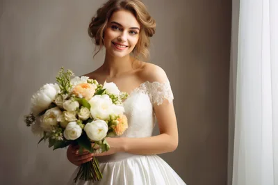 Beautiful Bride Holding A Floral Wedding Bouquet
