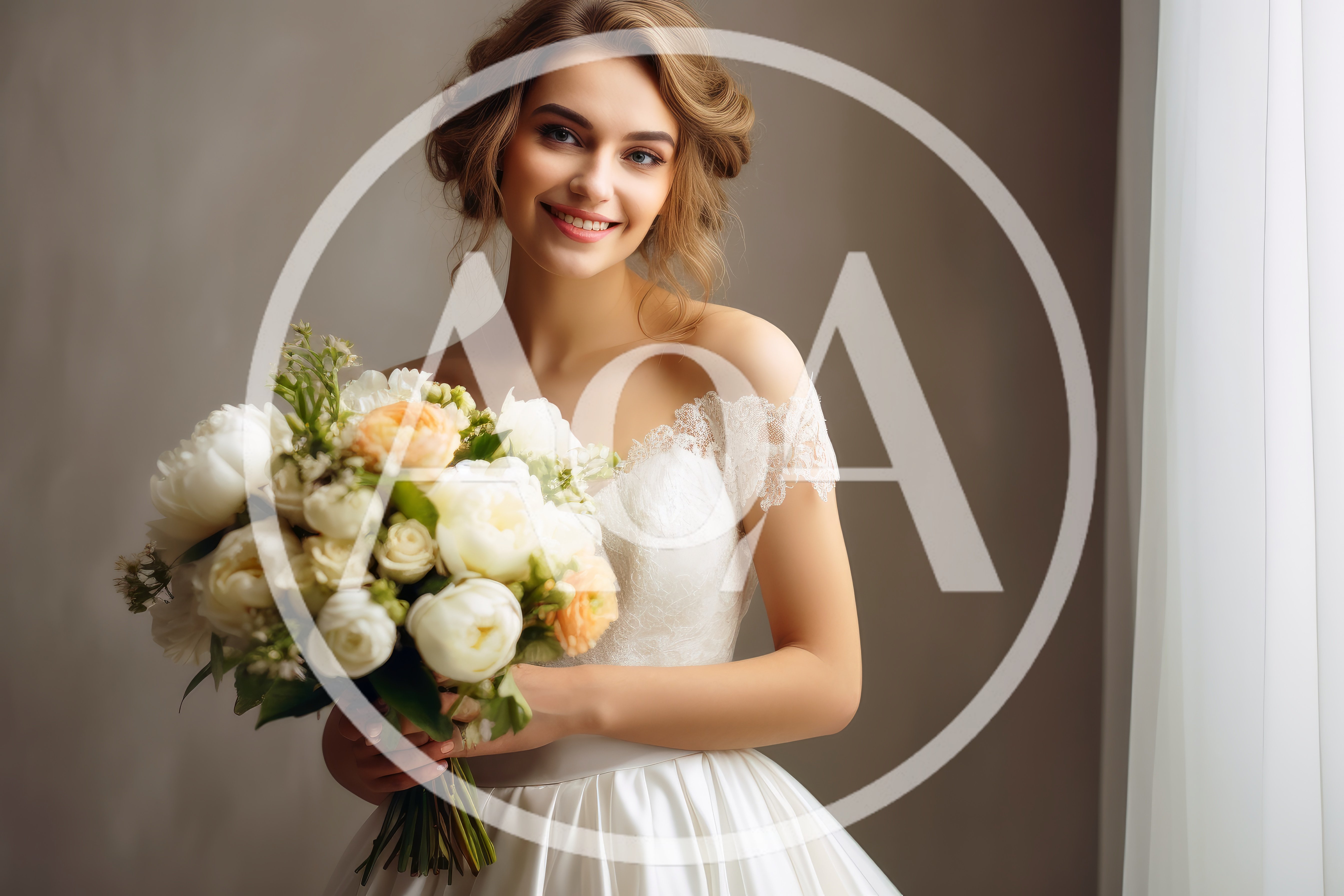 Beautiful Bride Holding A Floral Wedding Bouquet