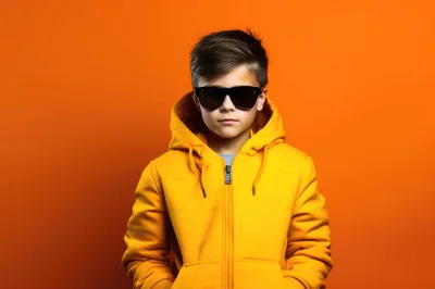Cool Young Boy Wearing Yellow Hoodie And Sunglasses