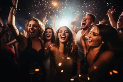 Group of Friends Celebrating at a Nightclub Party