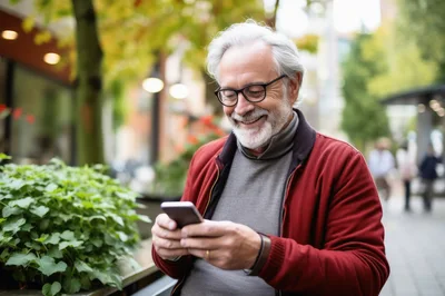 Senior Man Using Smartphone Outdoors