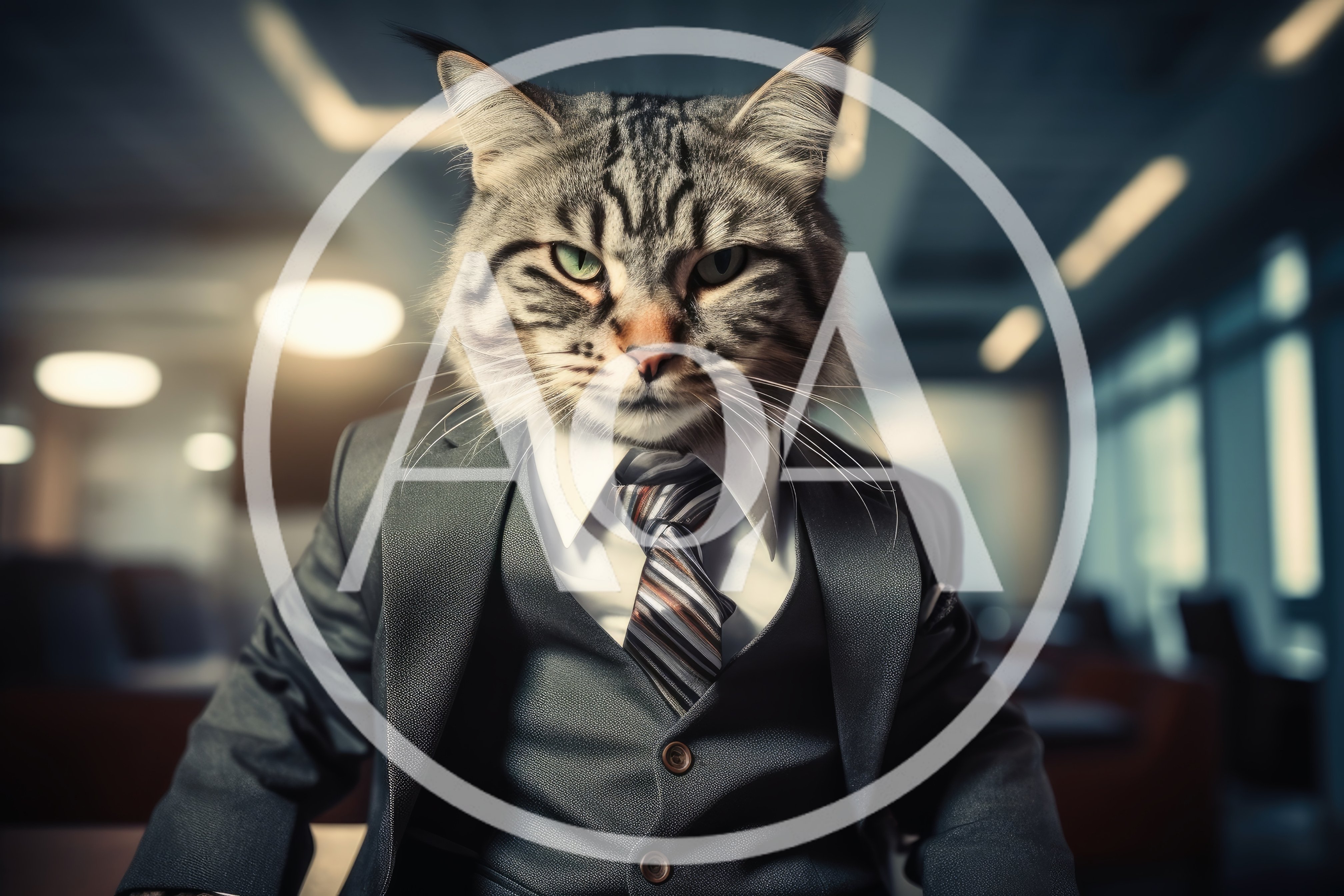 Anthropomorphic Cat Businessman In A Professional Office Setting