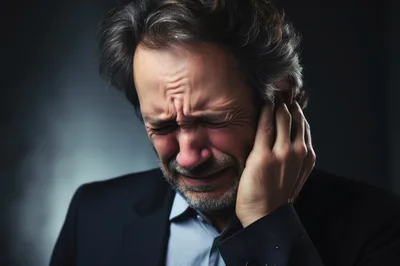 Distressed Middle Aged Businessman Crying In Pain