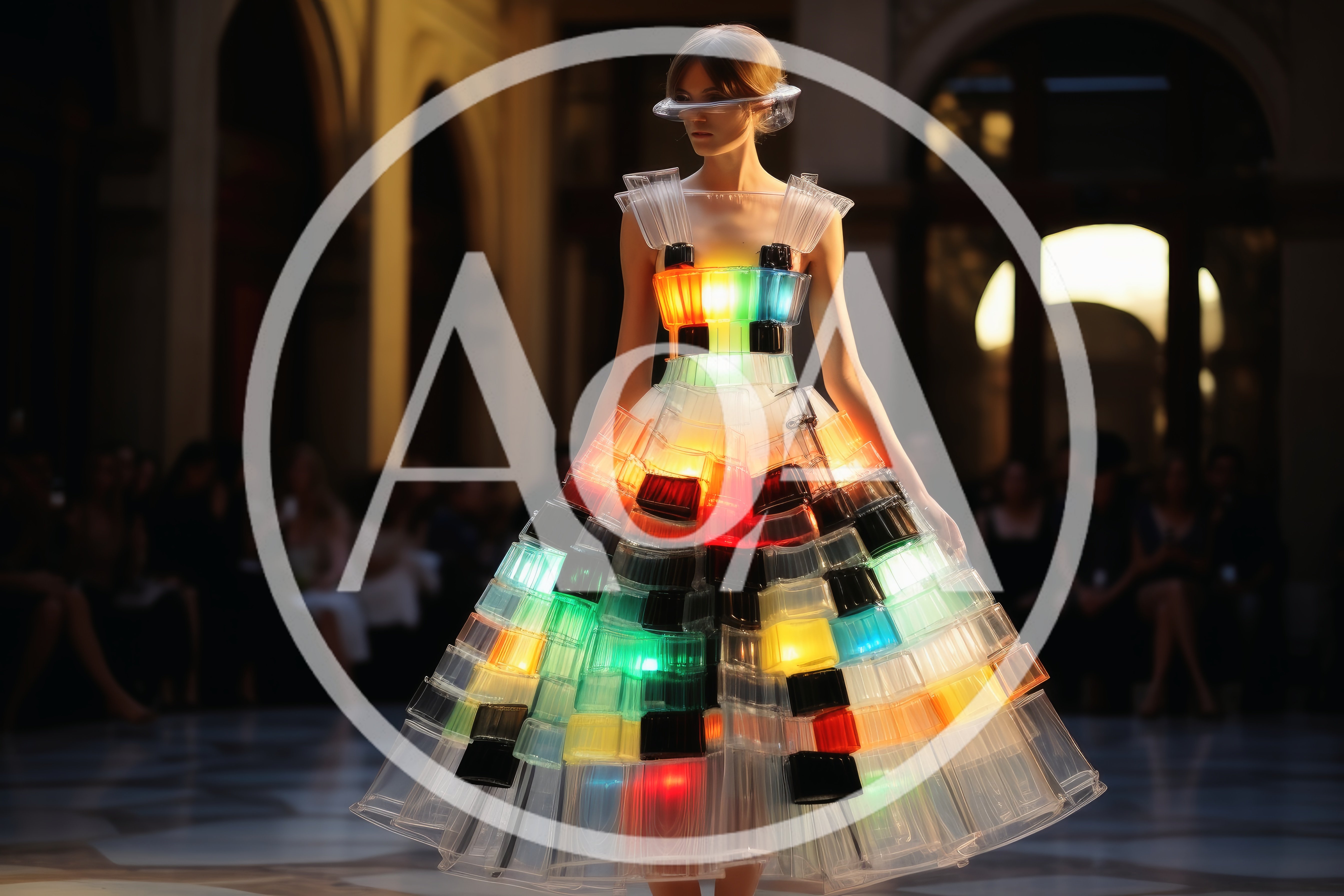 Futuristic Fashion Model Wearing A Lighted Plastic Dress