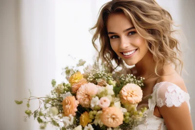 Beautiful Bride Holding A Floral Wedding Bouquet