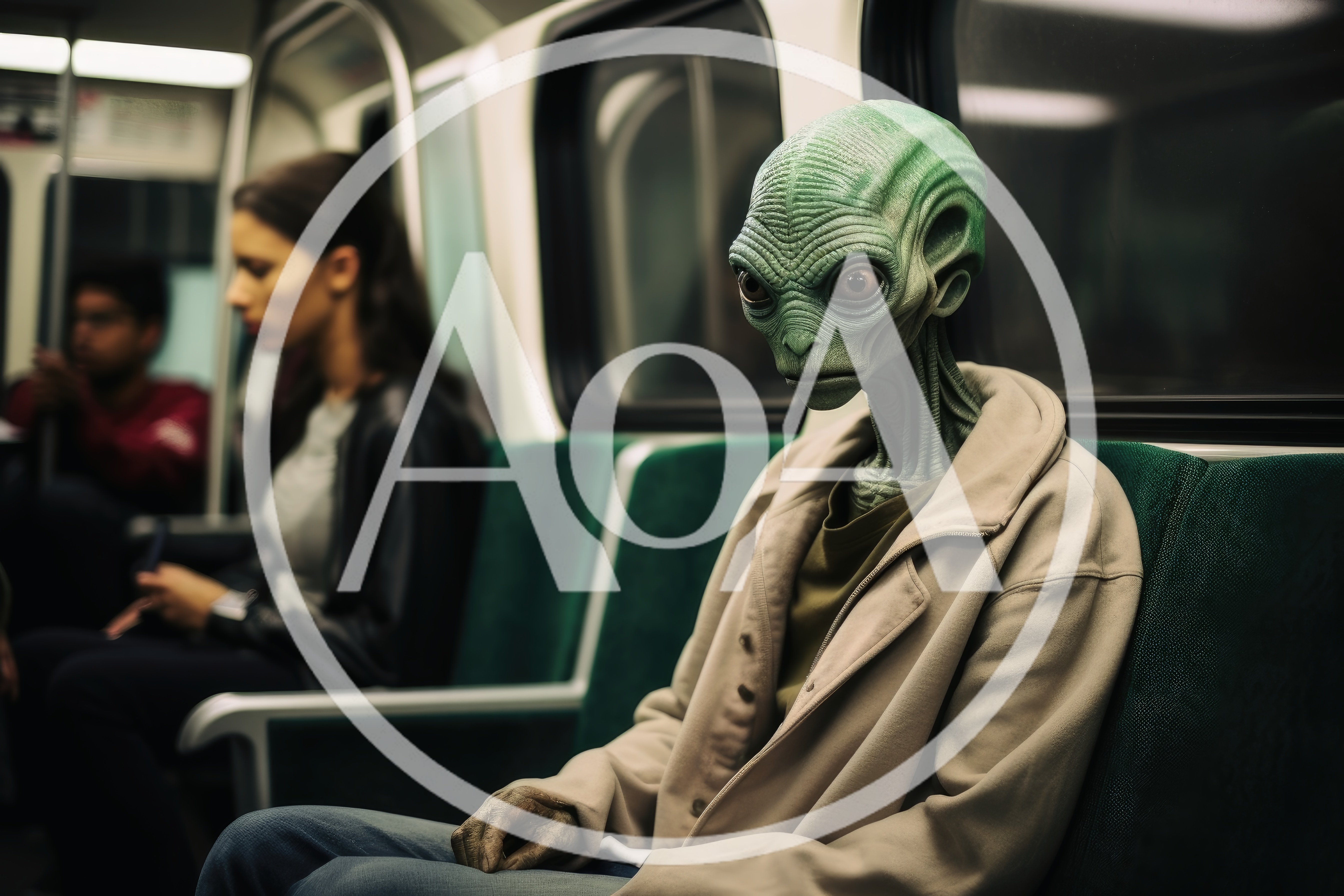Alien Passenger Sitting On A Subway Train