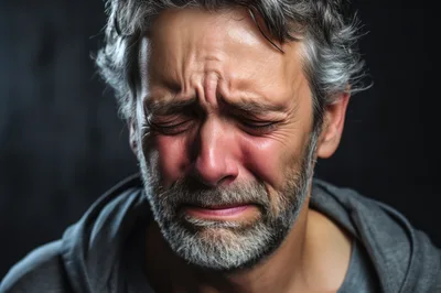 Close Up Portrait Of A Crying Middle Aged Man