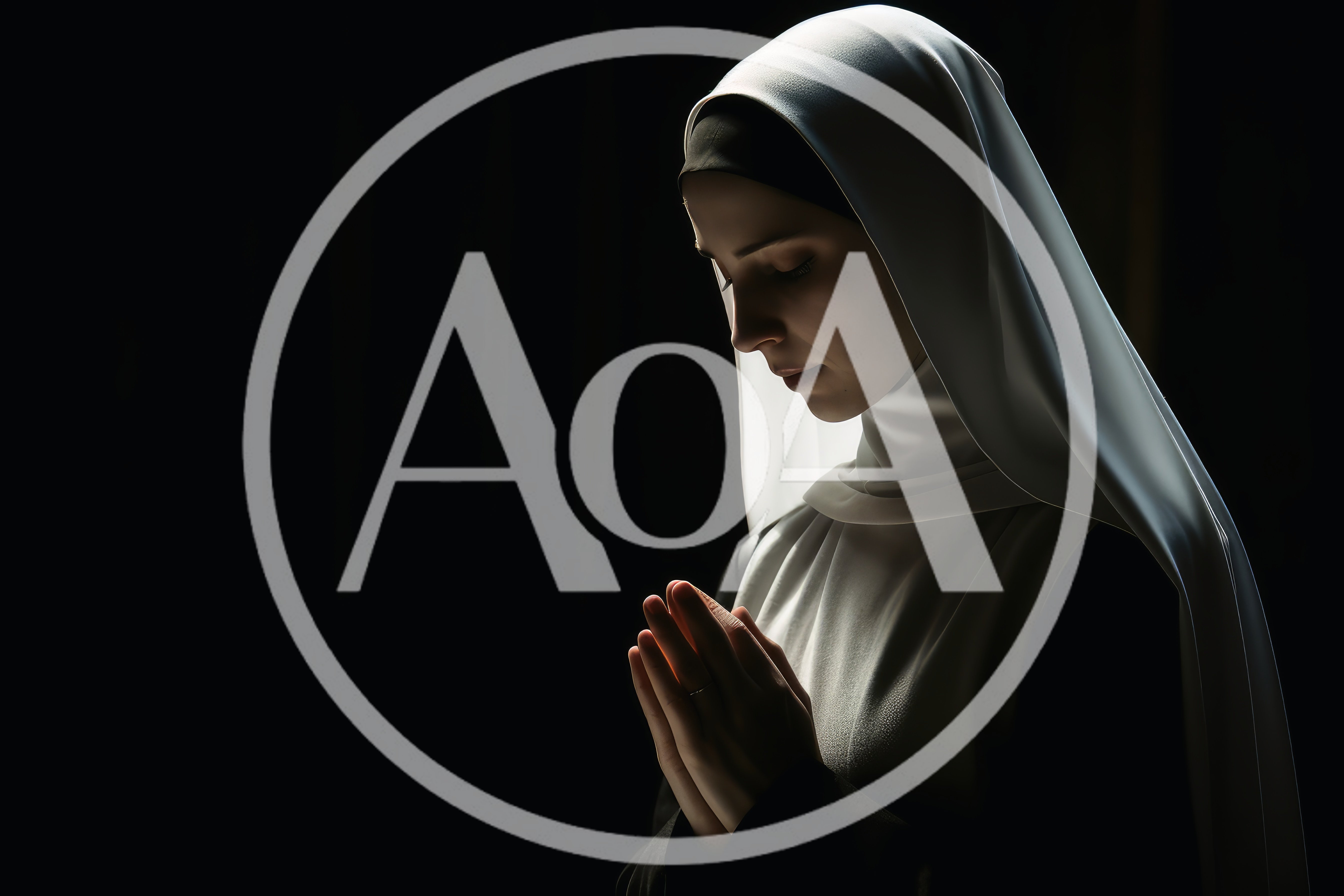 Young Nun Praying With Clasped Hands In Dark Setting
