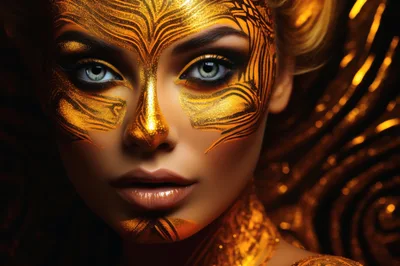 Portrait Of A Woman With Intricate Gold Face Paint