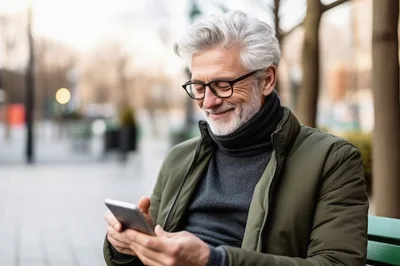 Senior Man Using Smartphone Outdoors